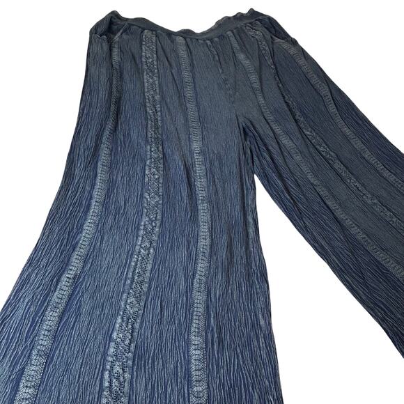 Bunulu Denim Look Crinkle Elasticated Waist Fit n Flare Capri Pant 3X - Picture 3 of 10